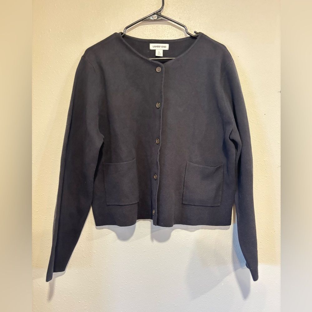 Lands' End Women's Fine Gauge Cotton Sweater Cardigan black